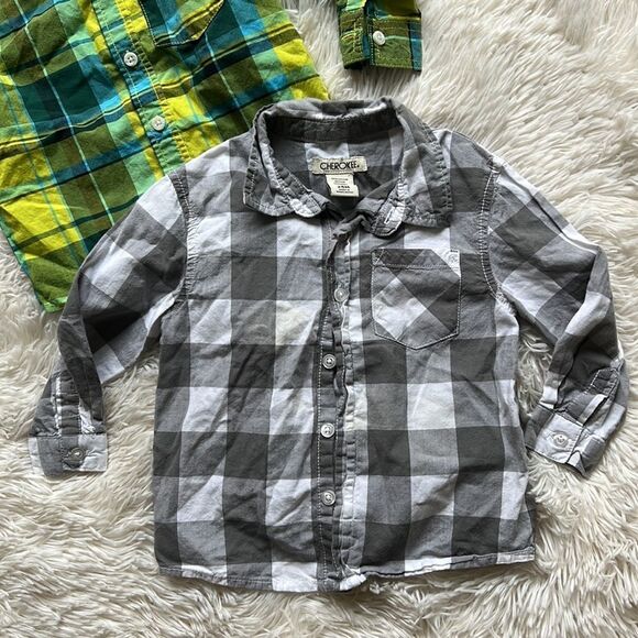 Two Toddler Boy Button Down Flannel Plaid Shirt Set Bundle Size 18-24m - Picture 3 of 5